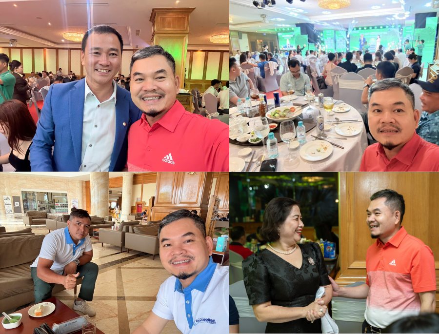 Ông Nguyễn Văn Toàn chụp ảnh lưu niệm cùng Ông Lư Nguyễn Xuân Vũ - Chủ Tịch CLB Golf Doanh Nhân Sài Gòn cùng các golfer khác trong khuôn khổ các hoạt động của giải đấu