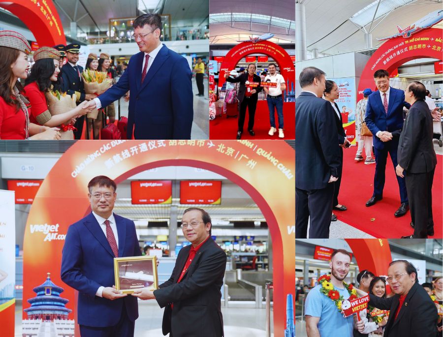 Ông Ngụy Hoa Tường – Tổng Lãnh Sự Trung Quốc tại TP.HCM và Ông Đỗ Xuân Quang – Phó Tổng Giám đốc Vietjet Air đã có mặt tại buổi ra mắt đường bay mới tại Sân Bay Tân Sơn Nhất