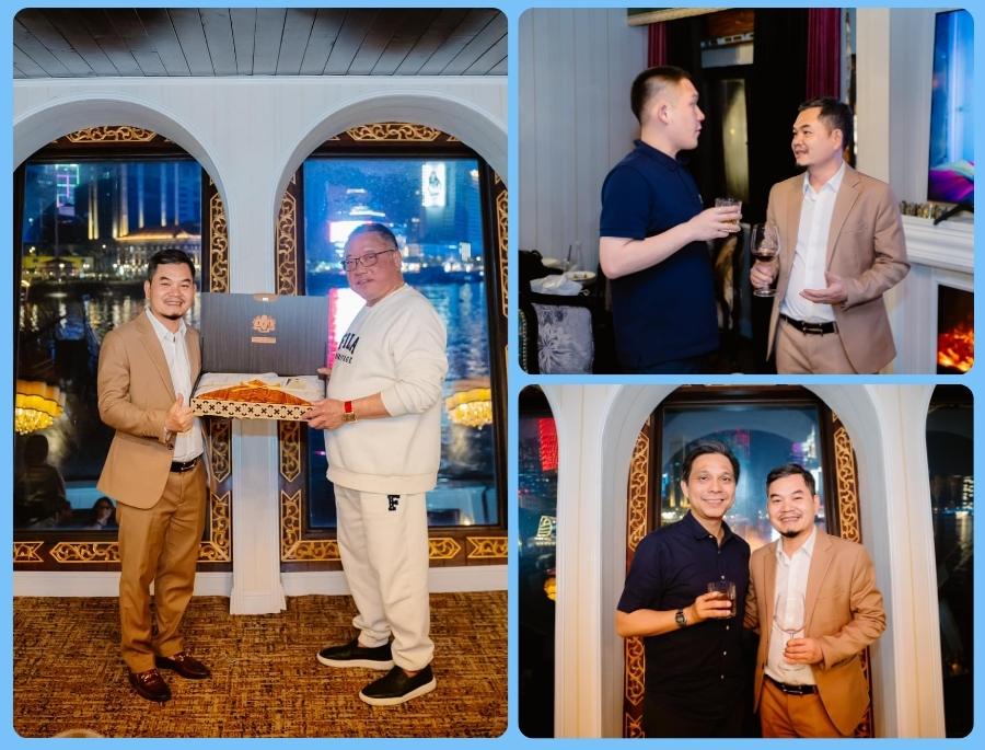Ông Nguyễn Văn Toàn - Phó Tổng Giám Đốc Top Ten Travel nhận quà tặng, chụp ảnh lưu niệm cùng Ngài Dato' Sri Tiong King Sing và các thành viên tham dự buổi tiệc