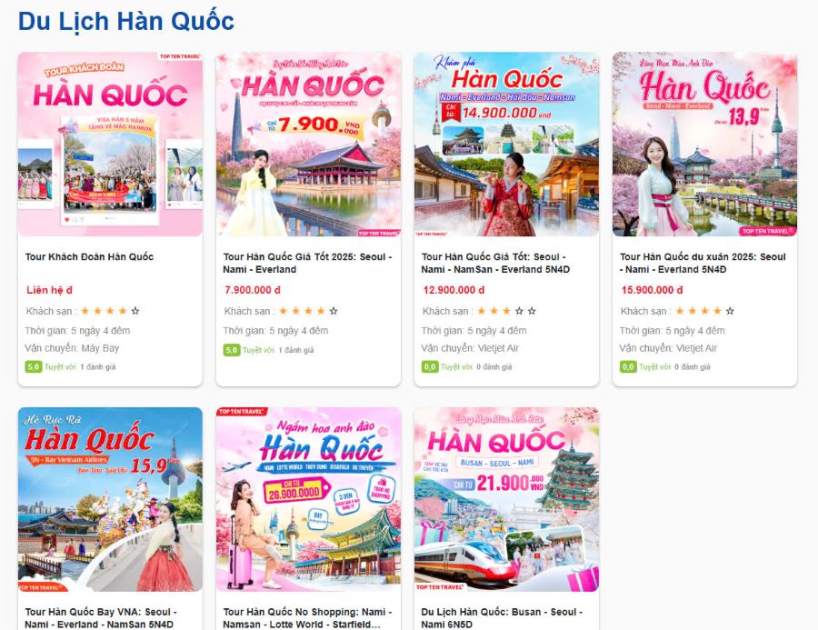Một số các dòng tour Hàn Quốc được yêu thích bậc nhất tại Top Ten Travel