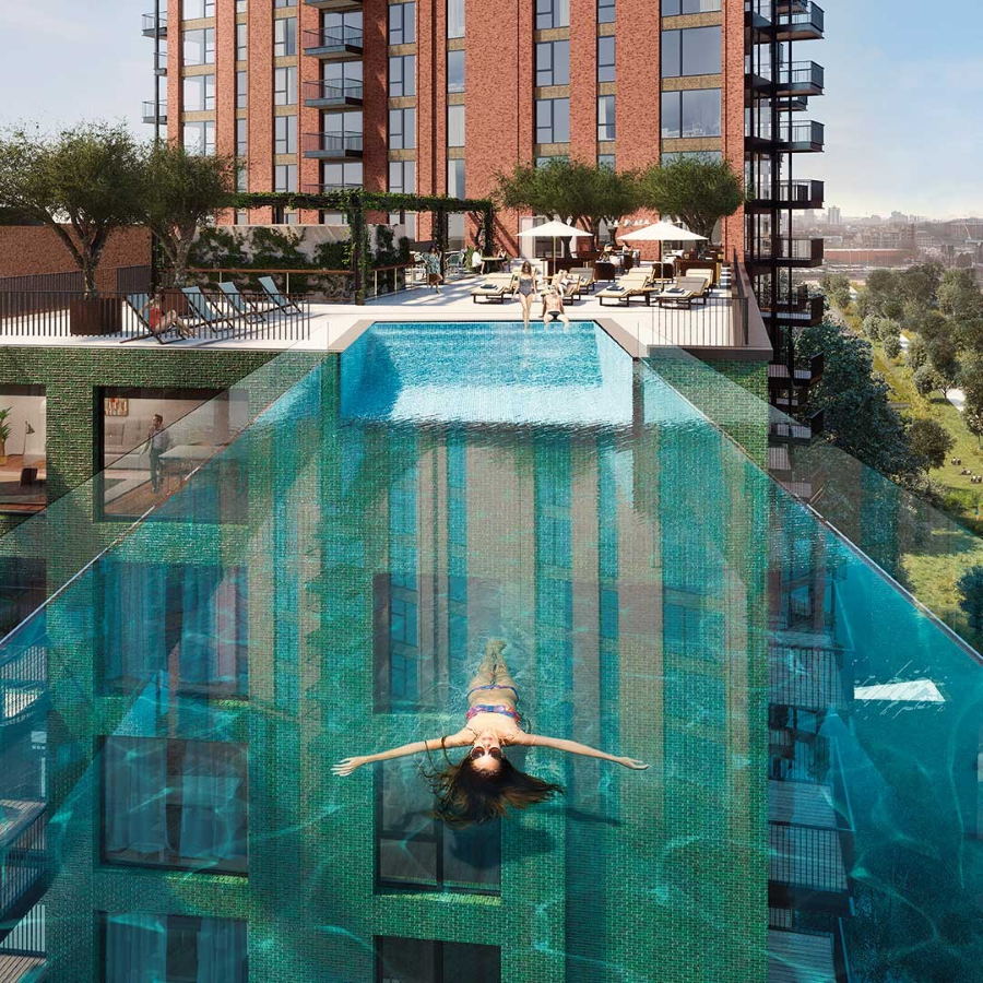Chiều dài 25 mét, sức chứa 148.000 lít nước, Sky Pool London là biểu tượng cho sự táo bạo và phá cách