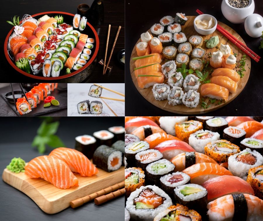 Sushi là sự kết hợp hoàn hảo giữa các nguyên liệu tươi mới như cơm, hải sản, rau củ và gia vị