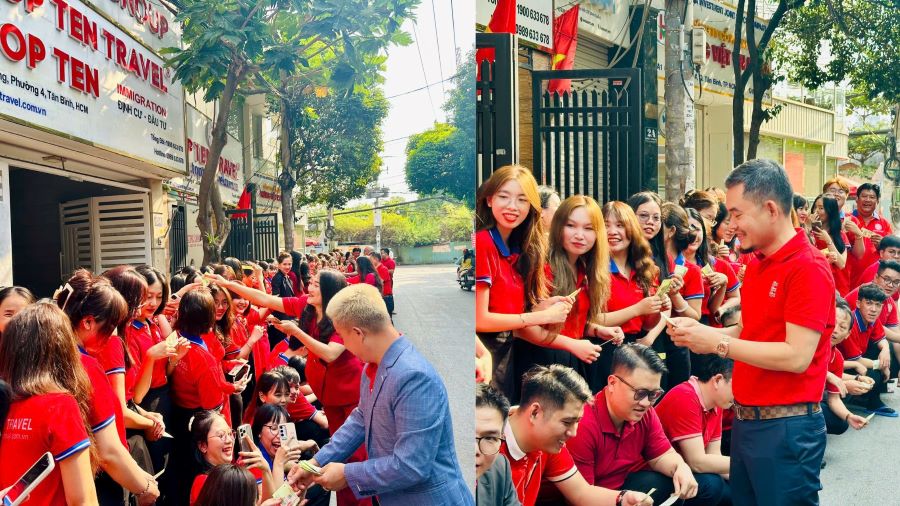 Giây phút hân hoan phấn khởi khi Ban Lãnh Đạo trao tay những phong bao lì xì chứa đựng nhiều may mắn