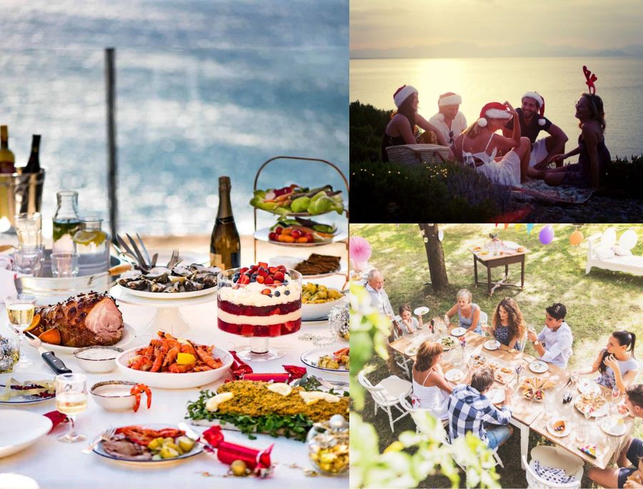 Mọi người cùng nhau tham gia vào các bữa tiệc ngoài trời để tận hưởng không khí giáng sinh