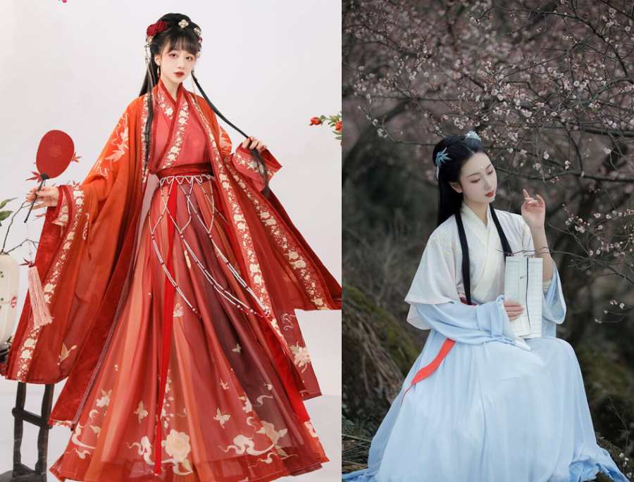 Một bộ hán phục đúng quy cách thường có phần cổ áo chéo, vạt áo vắt sang phải, phần tay áo rộng, tạo cảm giác thoải mái