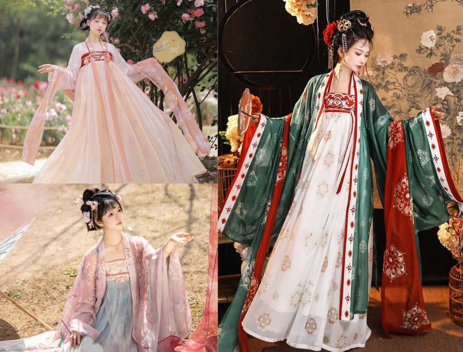  Trang phục thời Đường kết hợp cùng sự xuất hiện của những kiểu tóc cầu kỳ, trang sức lộng lẫy