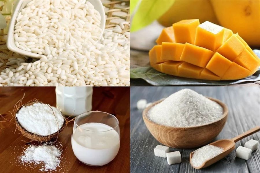 Nguyên liệu làm xôi xoài khá đơn giản và có thể dễ dàng tìm mua ở Việt Nam