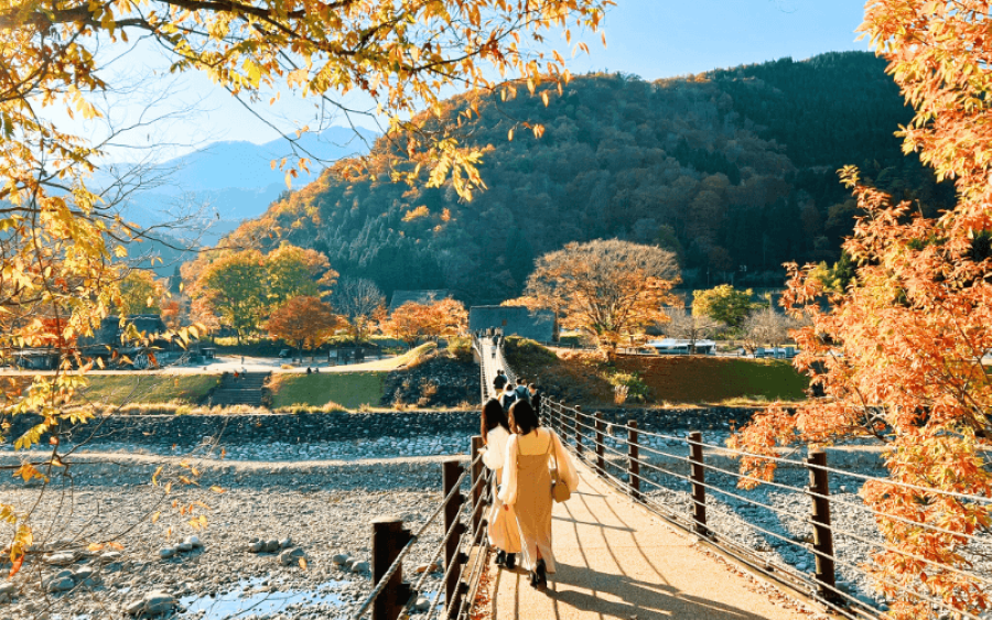 Cầu treo Deai-Baschi, con đường duy nhất dẫn vào ngôi làng cổ tích Shirakawago