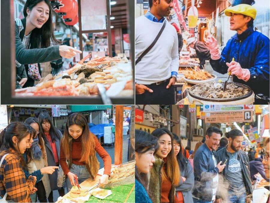 Chợ Kuromon Ichiba ở Osaka là một điểm đến hấp dẫn du khách bởi sự đa dạng ẩm thực và không khí nhộn nhịp