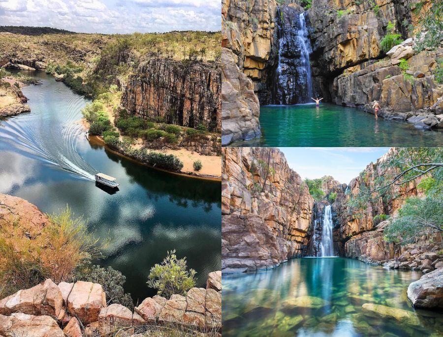 Khung cảnh rộng lớn và hùng vĩ của dòng sông Katherine xanh ngọc và thác nước Edith