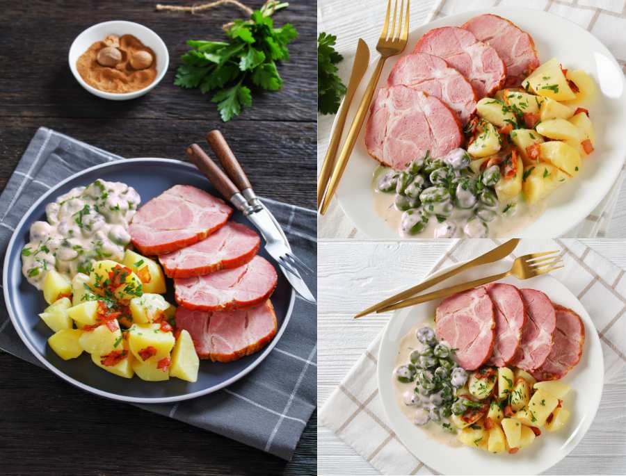 Judd mat Gaardebounen là sự kết hợp giữa thịt cổ lợn xông khói (judd) nấu chung với đậu fava (gaardebounen) và khoai tây