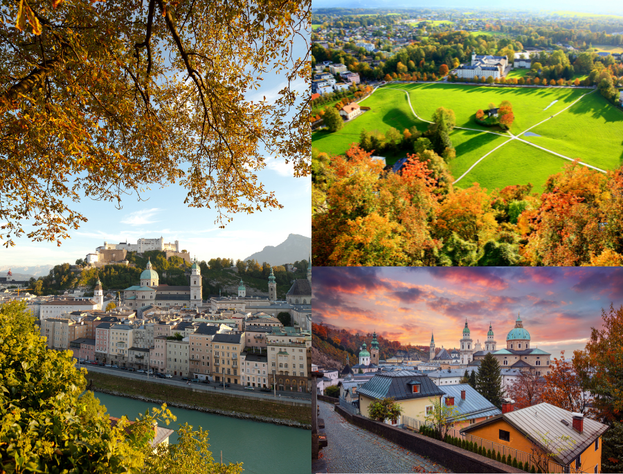 Khung cảnh Salzburg mùa thu nhìn từ trên cao