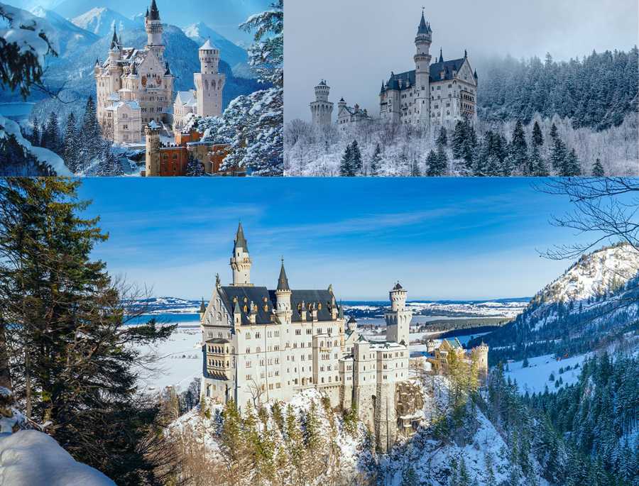 Neuschwanstein nổi bật giwuxa khung cảnh tuyêt trắng mùa đông