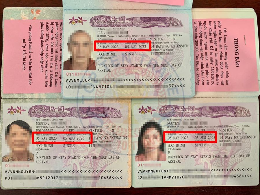 Visa Đài Loan của khách hàng nhà Top Ten Travel