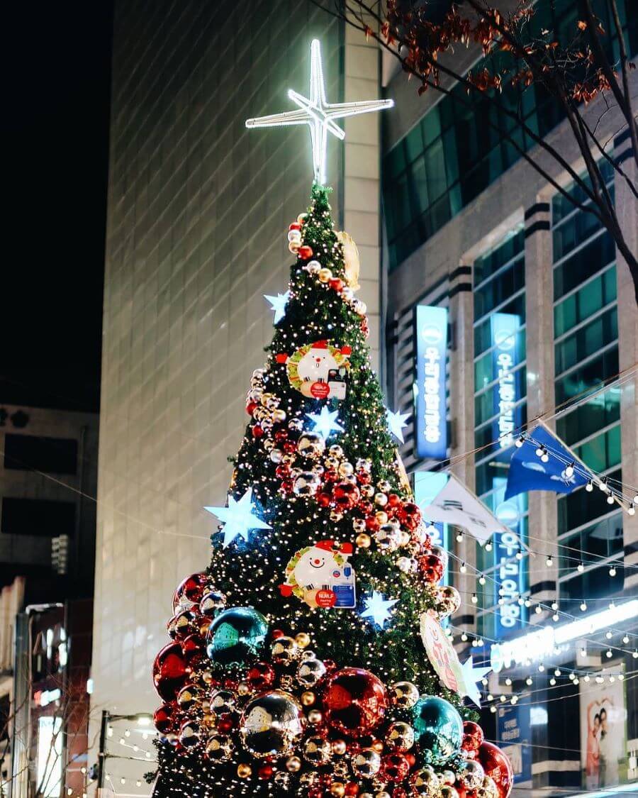 Vào dịp cuối năm, các thị trấn ở Jeju được trang hoàng lộng lẫy với đèn hoa, cây thông Noel và những giai điệu Giáng Sinh rộn ràng