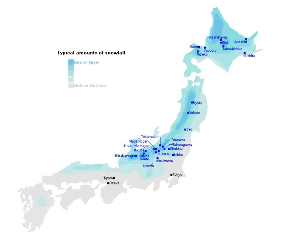 Bản đồ nhiệt độ của Nhật Bản vào mùa đông