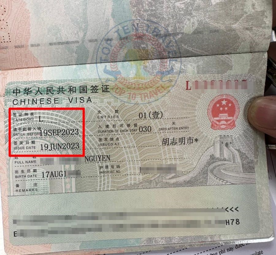Visa du lịch Trung Quốc (ký hiệu: L) có thời hạn nhập cảnh 90 ngày