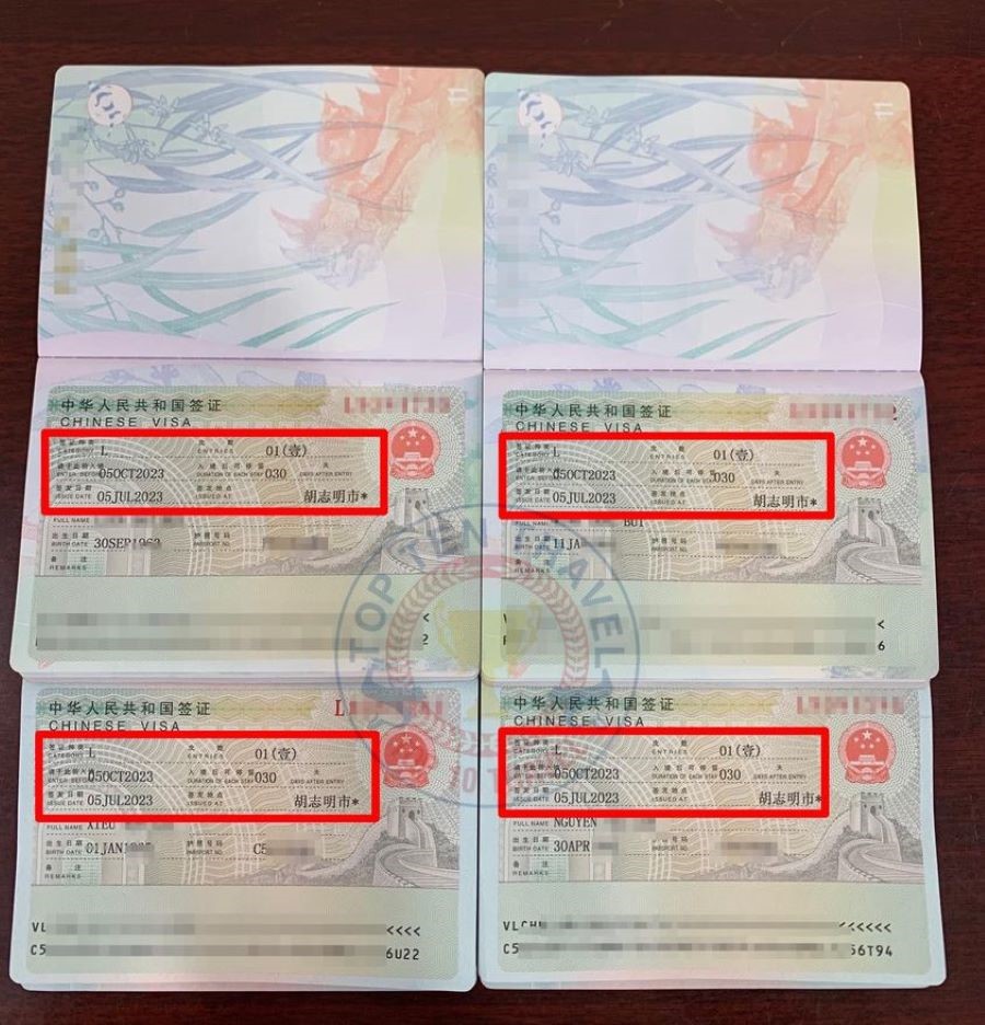 Hình ảnh visa Trung Quốc của khách hàng Top Ten Travel