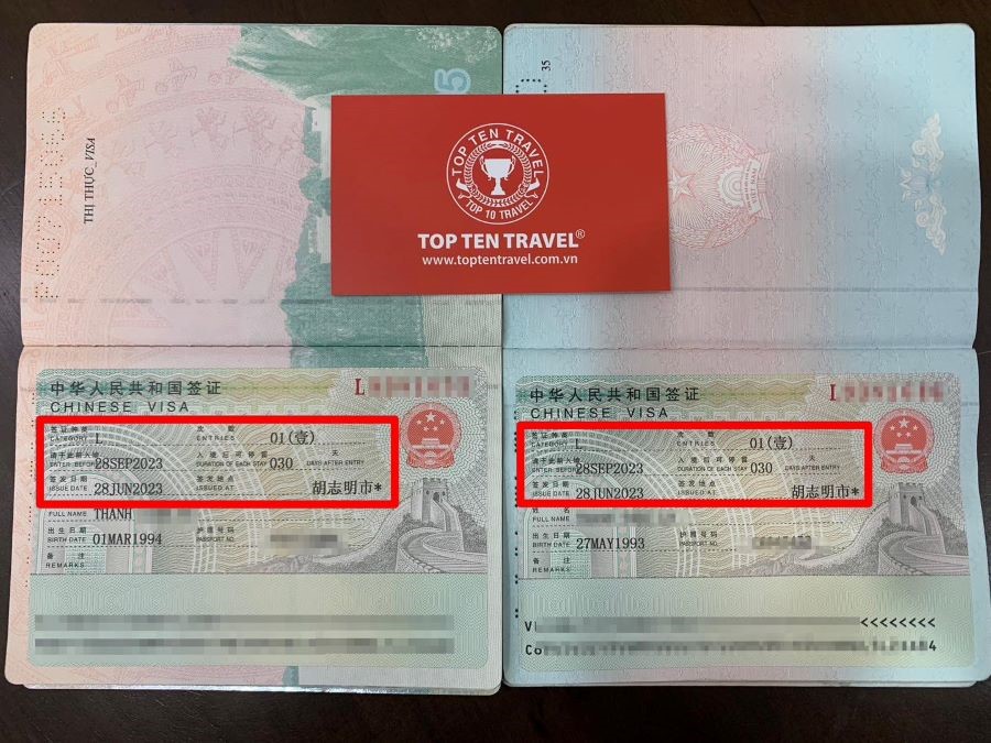 Hình ảnh visa Trung Quốc của khách hàng Top Ten Travel