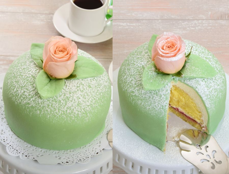 Màu sắc tươi mát của chiếc bánh Prinsesstårta với phần nhân đa dạng