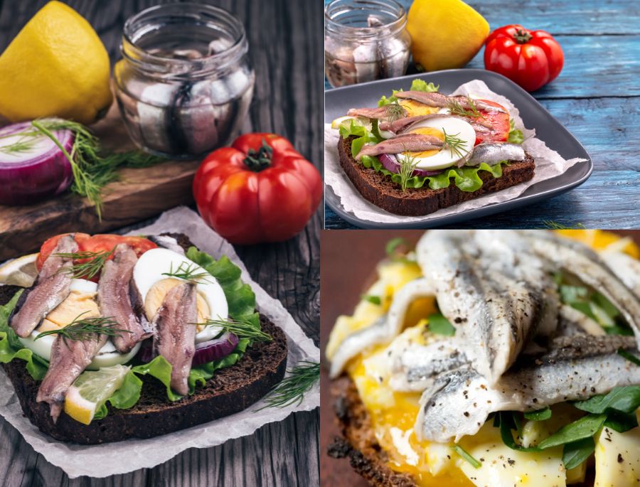 Bánh kẹp salad trứng cá cơm là sự hòa quyện của nhiều loại gia vị khác nhau