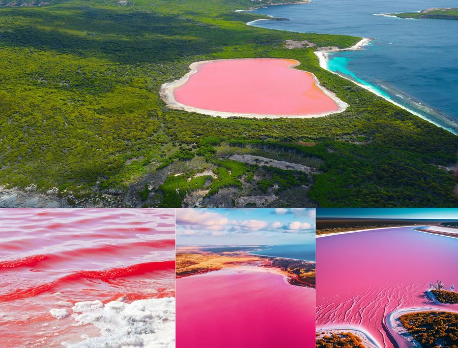 Toàn cảnh của Hồ Hillier đặc biệt tại Úc với làn nước màu hồng