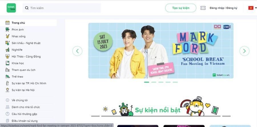 Truy cập vào website Ticketbox.vn