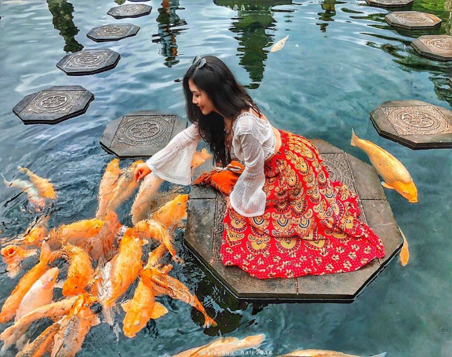 Điểm nổi bật của Tirta Gangga là hệ thống hồ nước, đài phun nước và các lối đi lát đá xen lẫn giữa những dòng nước trong veo