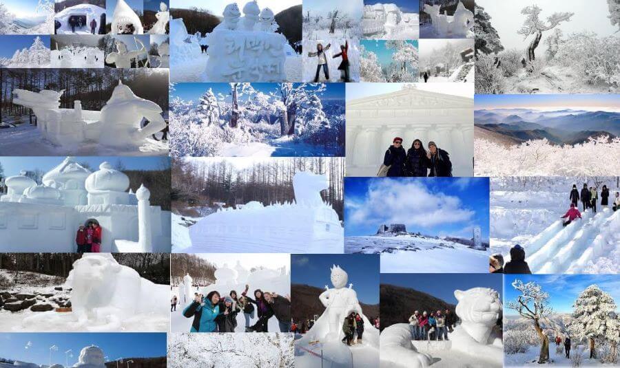 Lễ hội Tuyết Taebaeksan nổi tiếng với những tác phẩm điêu khắc tuyết khổng lồ và tuyệt đẹp