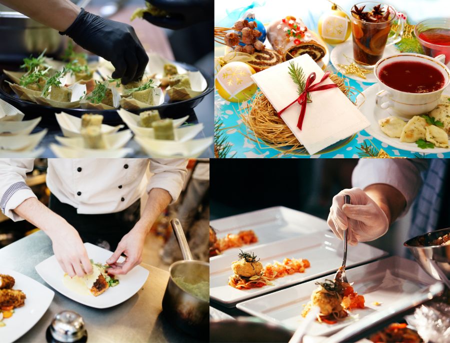 Các món ăn được bày trí đẹp mắt, với màu sắc tươi sáng và hấp dẫn