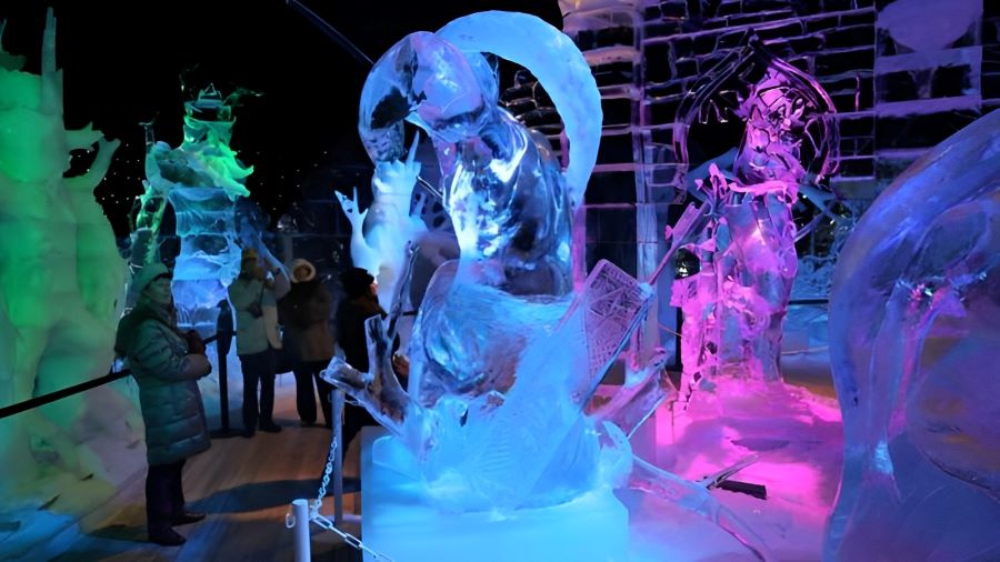 hệ thống đèn chiếu sáng được lắp đặt để bộ trợ cho các tác phẩm