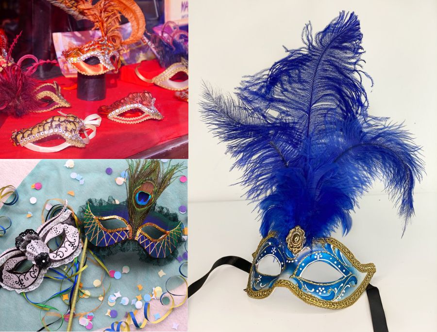 mặt nạ Colombina có hình dáng bầu bĩnh, thích hợp với phái nữ