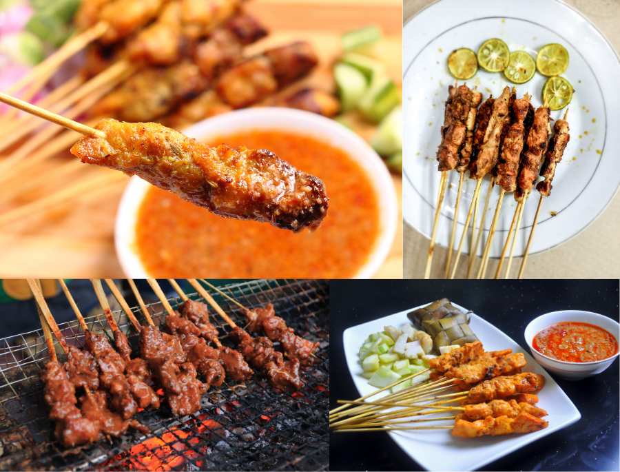 Satay Thái Lan thường được phục vụ kèm với dưa chuột, hành tây và rau thơm
