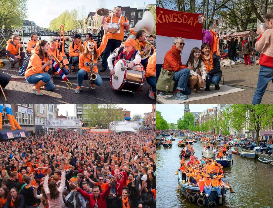 Sắc cam là màu sắc chủ đạo và dễ nhận thấy nhất trong suốt lễ hội King's Day