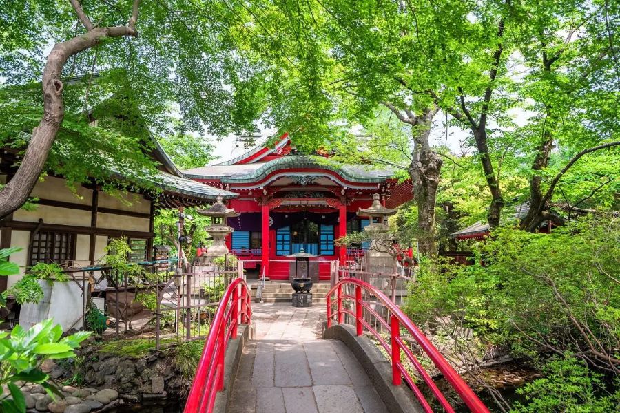 Đền Inokashira Benzaiten nép mình giữa những hàng cây xanh tốt 