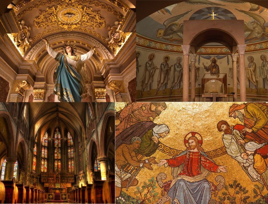 Các họa tiết sắc sảo bên trong khu vực nhà thờ