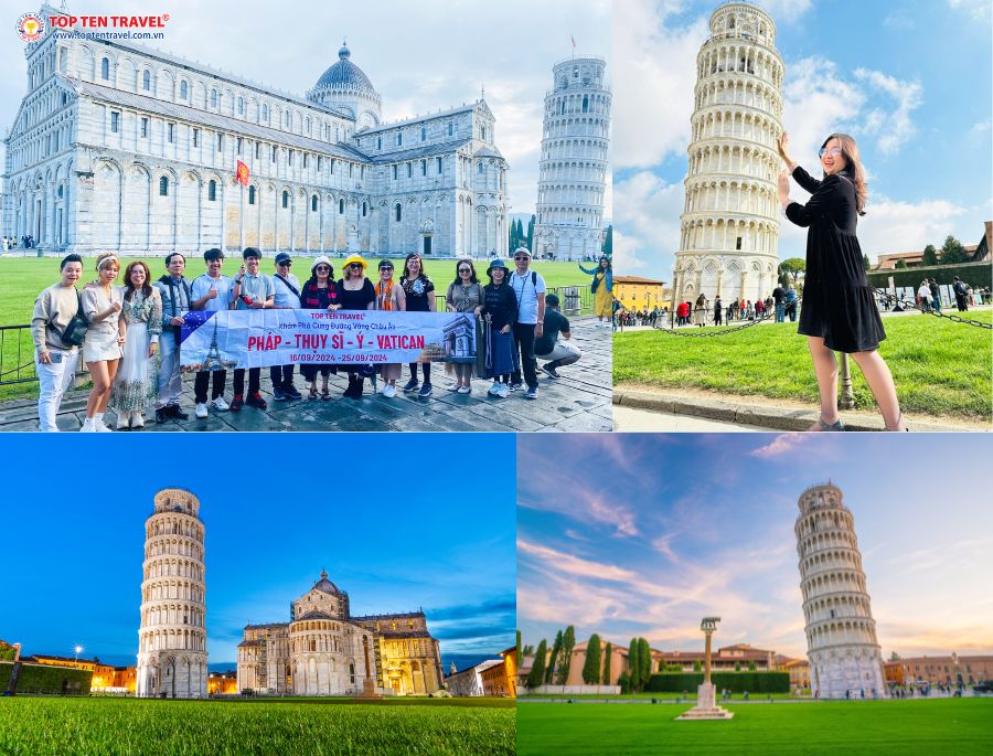 Tháp nghiêng Pisa có chiều cao khoảng 56 mét, gồm 8 tầng với 294 bậc thang