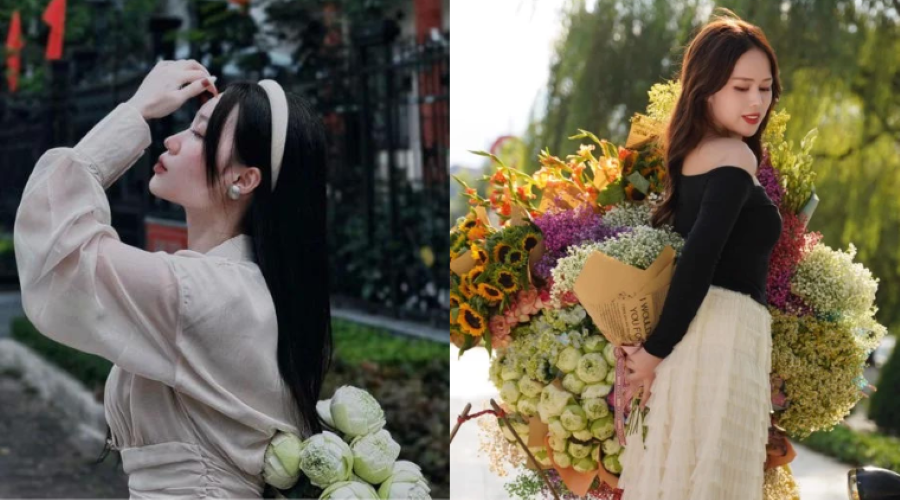 Bạn có thể chọn một bó hoa thật xinh và đặt nó “ẩn hiện” phía sau lưng