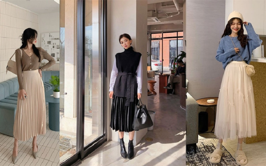 Chân váy và áo len chắc hẳn sẽ là những item không thể thiếu cho những “cô nàng bánh bèo”