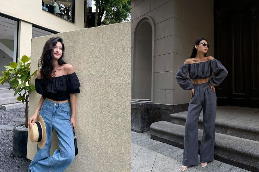 Cổ điển, tinh tế với áo trễ vai và quần jean cho những cô nàng cá tính