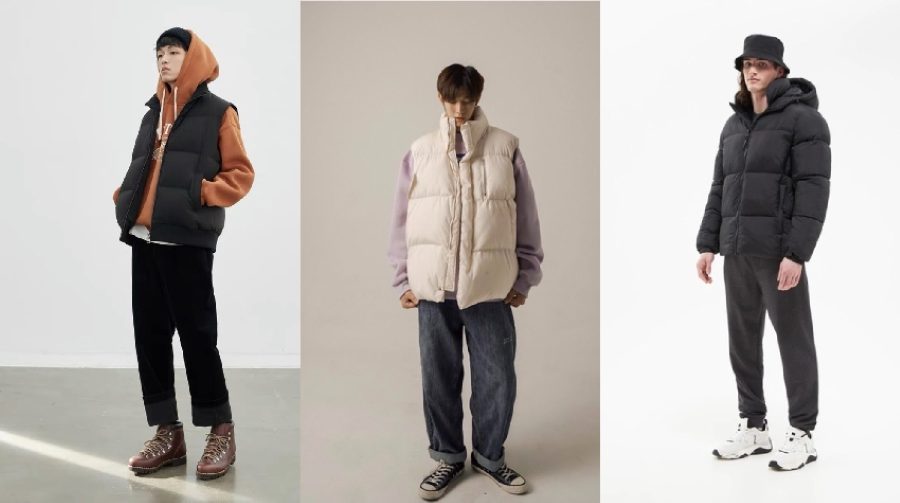 Phối áo khoác phao cùng áo hoodie và quần thể thao giúp các anh trở nên cuốn hút hơn