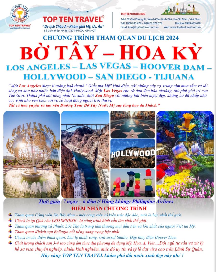 Tour Mỹ nhà Top Ten Travel bắt đầu lên kệ từ tháng 8/2024 với nhiều ưu đãi hấp dẫn