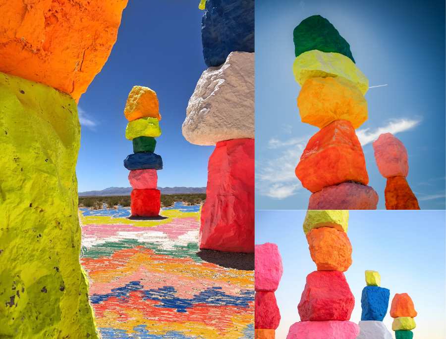 Khung cảnh rực rỡ của Seven Magic Mountains mỗi khi bình minh ló dạng