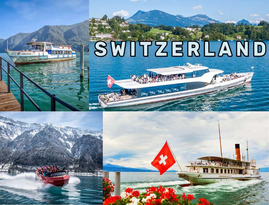 Ngồi thuyền dạo hồ sẽ giúp du khách ngắm nhìn trọn vẹn khung cảnh rực rỡ của Thụy Sĩ