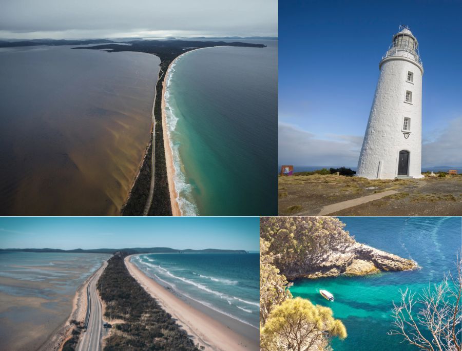 Toàn cảnh đảo Bruny nhìn từ trên cao với kiểu dáng chia 2 khu vực độc đáo