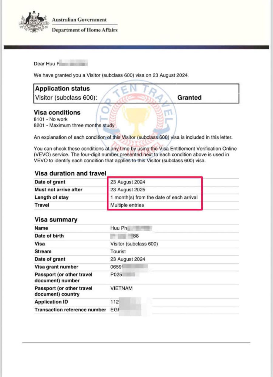 Top Ten Travel là đơn vị hỗ trợ xin visa Úc với tỷ lệ đậu lên đến 99,9%