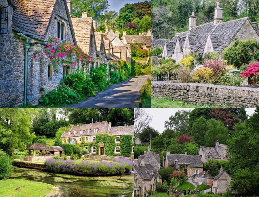 Những ngôi nahf tại làng cổ Bibury thường có phần mái lợp bằng ngói đá, cùng thiết kế cửa sổ nhỏ xinh và ống khói bằng đá