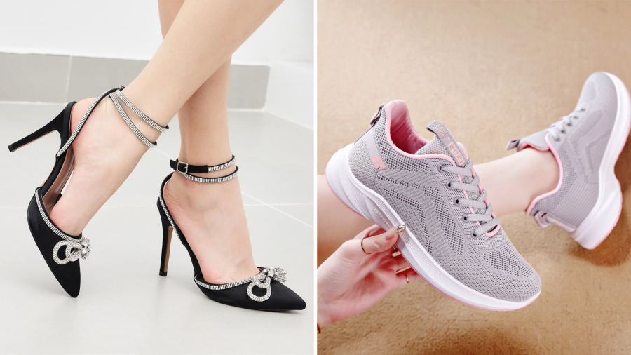 Một đôi giày thể thao và một đôi cao gót là lựa chọn du khách có thể cân nhắc khi đi du lịch 