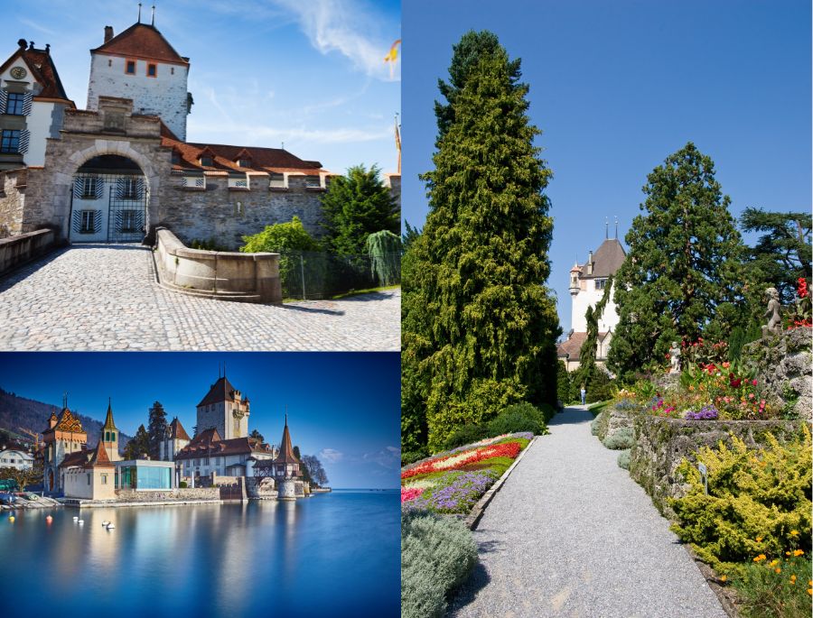 Lâu đài Oberhofen nổi bật với ngọn tháp màu trắng cùng khung cảnh thiên nhiên thơ mộng