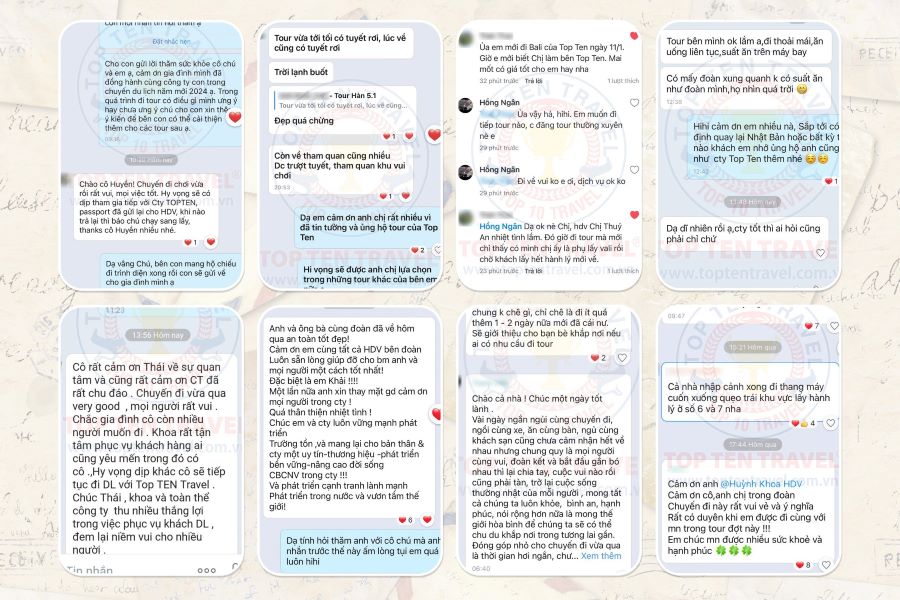 Một số Feedback của Khách Hàng sau khi đi tour tại Top Ten Travel